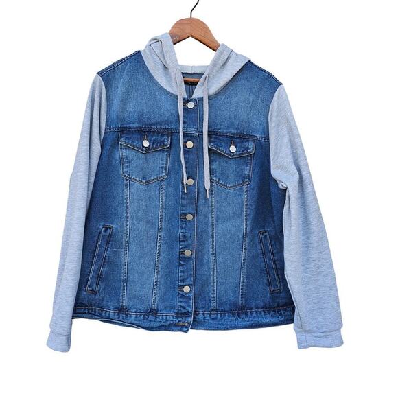 Agnes Orinda Denim Hoodie Jacket Blue / Grey Size 3X NWT - Picture 6 of 11